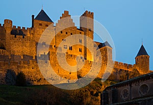Castle of Carcassonne in sunset
