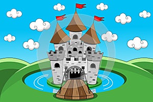 Castle Cartoon Lift Bridge Moat Gate Outdoor