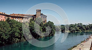 Castle of Cassano D`Adda, Italy, at the foot of the river