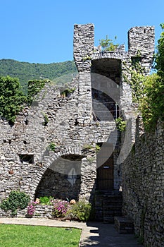 Castle Castello di Vezio tower near Varenna at Lake Como, Lake Como, Lombardy