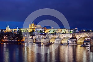 The castle, the cathedral and the Charles Bridge in Prague