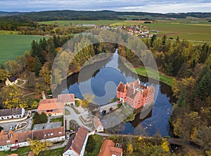 Castle Cervena Lhota in Czech Republic - aerial view