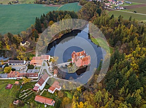 Castle Cervena Lhota in Czech Republic - aerial view photo