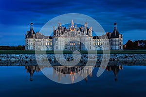 The castle of Chambord at sunset, Castle of the Loire, France Chateau de Chambord, the largest castle in the Loire Valley.