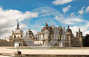 The castle of Chantilly is historical and architectural monument, France.