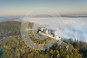 Castle Checiny near Kielce,Poland aerial view