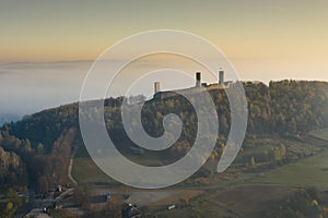 Castle Checiny near Kielce,Poland aerial view