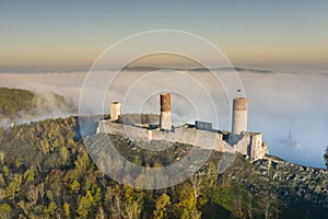 Castle Checiny near Kielce,Poland aerial view