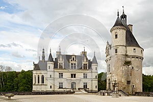 Castle Chenonceau with foreplace and entry, Loire Valley, France