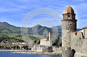 Castle and church of Collioure in France