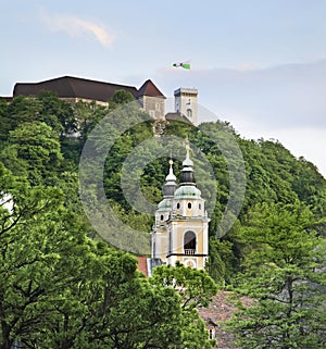 Castle and church in Ljubljana. Slovenija