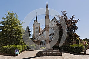 Castle church with medieval city wall in ober ingelheim city rheinhessen rhineland palatinate germany