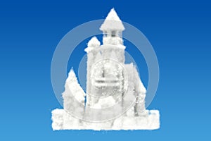 Castle from clouds in the sky, 3D