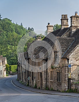 Typical and picturesque English countryside cottages in Castle Combe Village, Cotswolds, Wiltshire, England - UK