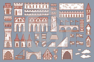 Castle constructor, fortress and medieval palace vector