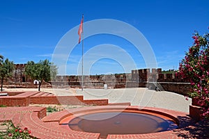 Castle courtyard gardens and battlements, Silves, Portugal.