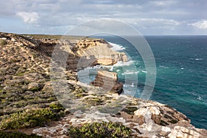 Castle Cove and Island Rock formation in Kalbarri National Park in Australia