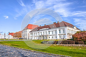 Castle district in Hungarian capital city. Sandor Palace building, a seat of the Hungarian president, in the background. Buda