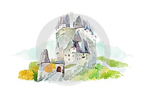 Castle Eltz in Germany famous landmarks travel and tourism waercolor illustration photo