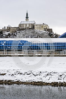 Castle, football stadium and river, Nitra, Slovakia