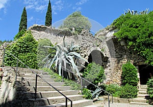 Castle fortificated wall, stairs and aloe