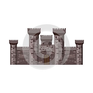 Castle, fortress, ancient, architecture middle ages Europe, Medieval palace with high towers, vector, banners, isolated