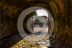 Castle gate of Assos village castle in Kefalonia island in Greece.