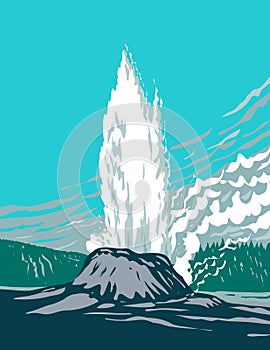 Castle Geyser a Cone Geyser Located in the Upper Geyser Basin in Yellowstone National Park Teton County Wyoming USA WPA Poster Art