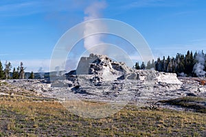 Castle Geyser letting off steam in Yellowstone National Park