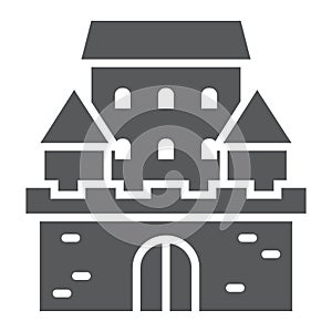Castle glyph icon, architecture and fort, haunted house sign, vector graphics, a solid pattern on a white background,