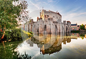 Castle Gravensteen in Gent at sunrise