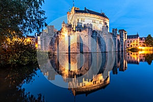 Castle Gravensteen in the old city center of Gent in Belgium at