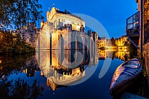 Castle Gravensteen in the old city center of Gent in Belgium at