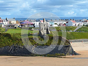 The Castle Green ruins, Ballybunion town and beach in Ireland