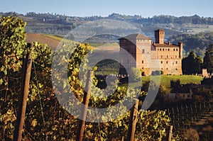 The castle of Grinzane Cavour, surrounded by the vineyards of Langhe, the most importan wine district of Italy