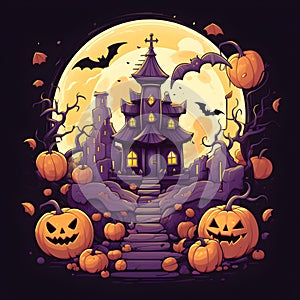 Castle in Halloween Night ,Generativ AI photo