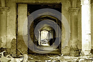Castle hallway in ruins