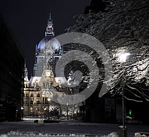Castle in Hannover at night with light
