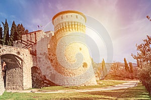 Castle on the hill Cidneo in city of Brescia, Italy photo