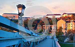 The Castle Hill Funicular and Clark`s Tunnel from the Chain Bridge, Budapest, Hungary