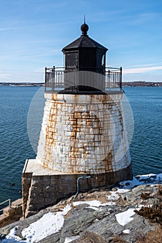 Castle Hill Lighthouse in Newport Rhode Island at winter, USA