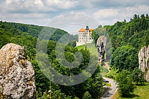 Castle on the hill in Ojcow National Park Poland - Pieskowa Skala. Pieskowa stone.