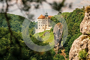 Castle on the hill in Ojcow National Park Poland - Pieskowa Skala. Pieskowa stone.