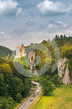 Castle on the hill in Ojcow National Park Poland - Pieskowa Skala. Pieskowa stone.