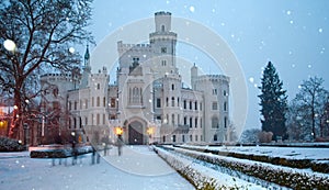 Castle of Hluboka nad Vltavoy at winter