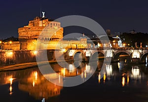 Castle of the Holy Angel Castel Sant`Angelo at night, Rome, Italy