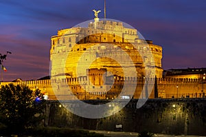 Castle of the Holy Angel Castel Sant`Angelo at night, Rome, Italy