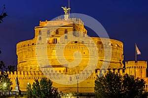 Castle of the Holy Angel Castel Sant`Angelo at night, Rome, Italy