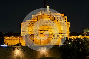 Castle of the Holy Angel Castel Sant`Angelo at night, Rome, Italy