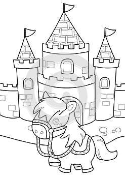 Castle and The Horse Coloring for Kids and Adult